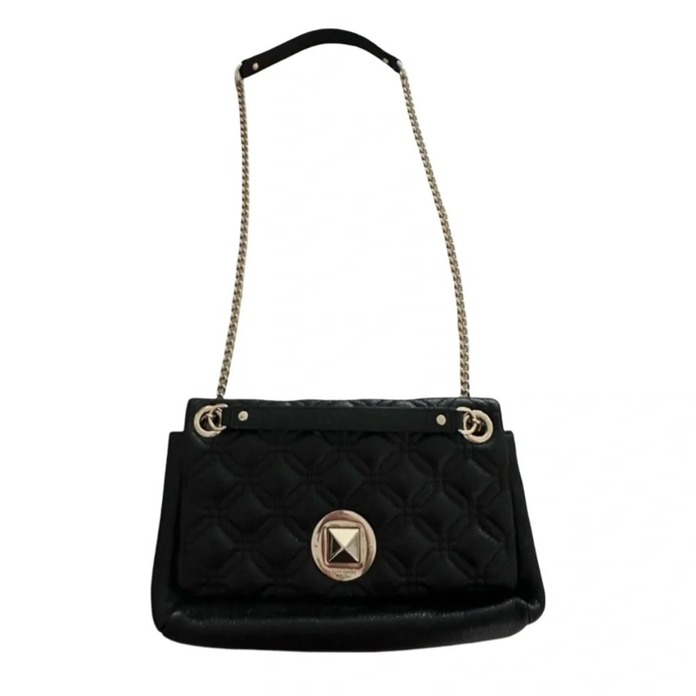 Kate Spade Black NWOT Quilted Leather Bag with Gold Turnlock and Pink